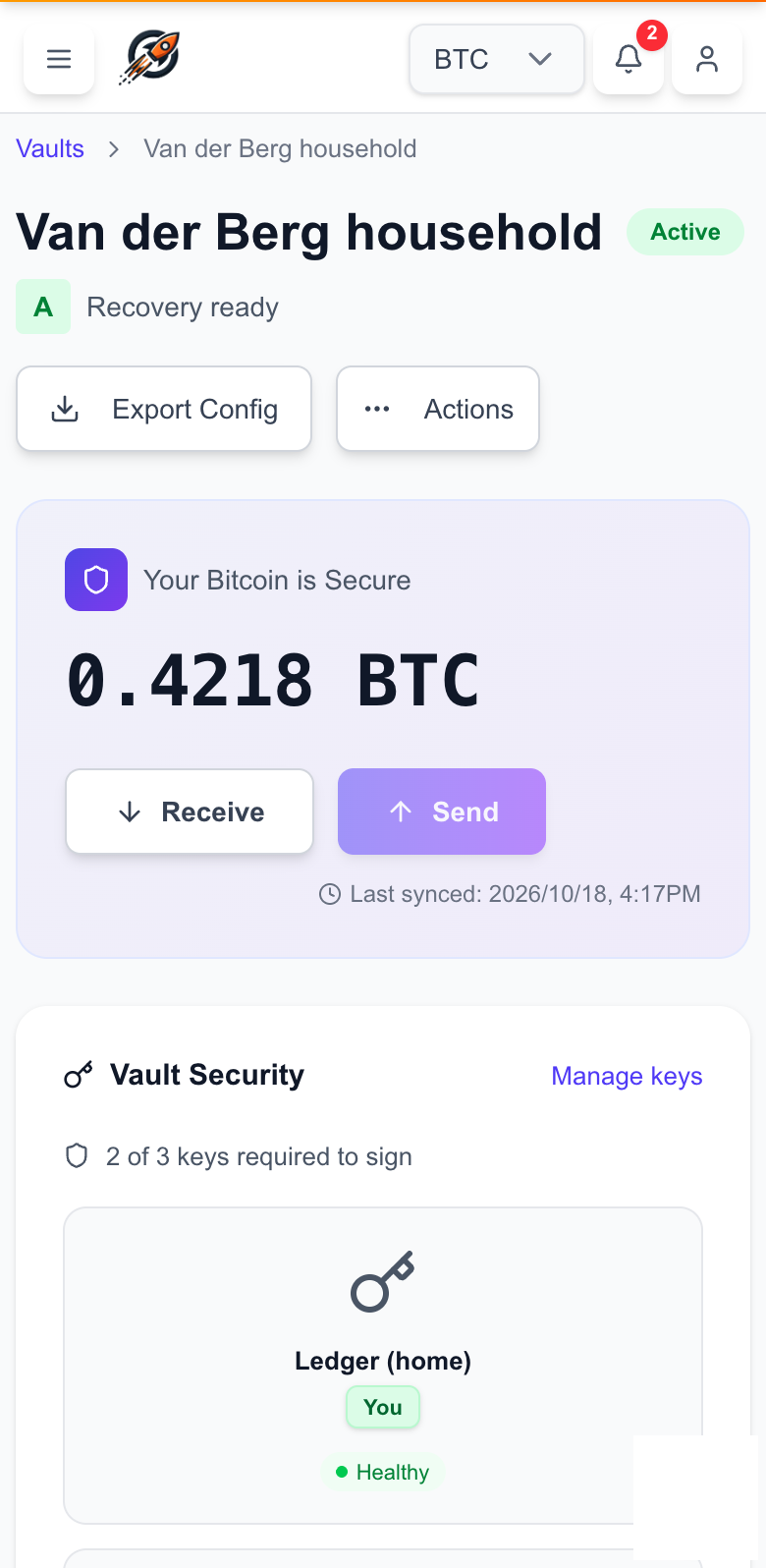 A vault on a phone: balance, grade and keys